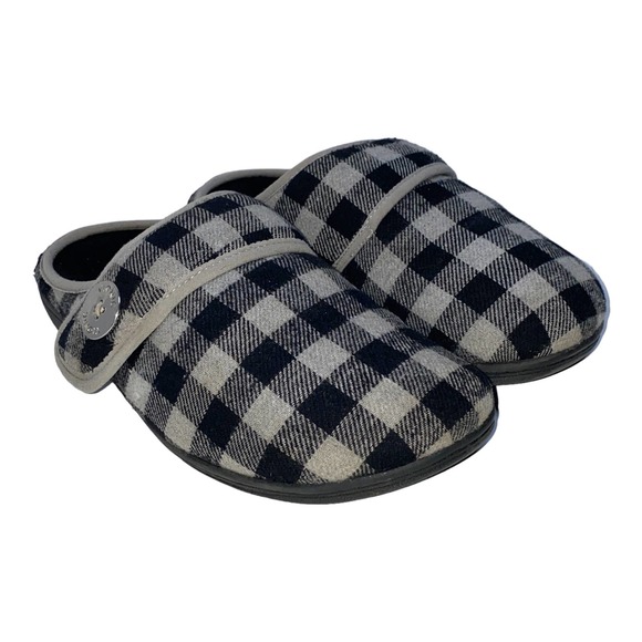 Vionic Sadie Gray Plaid Checkered Slipper Mule Adjustable Strap Orthotic sz 7 - Picture 4 of 12